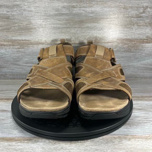 Skechers Men's Shape Ups Brown Leather Fisherman Sandals Size 12 - Picture 2 of 8